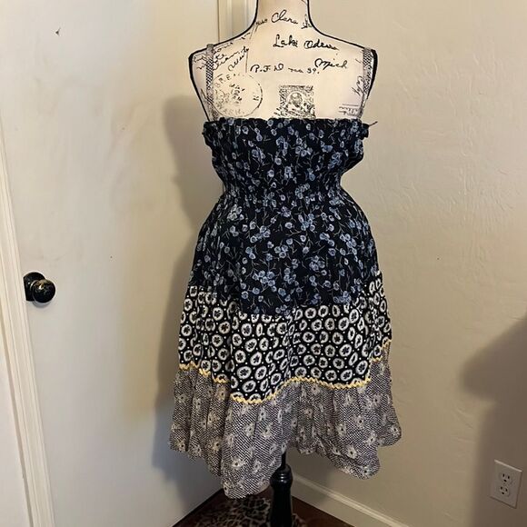 Free People Dresses & Skirts - Free People Boho Cottage Core Blue Multi Print Color Prairie Dress Festival